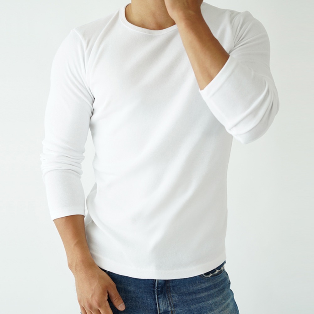 셀럽 남자 긴팔티 머슬핏 남성 면 스판 라운드 V넥 무지 헬스 브이넥 티셔츠
